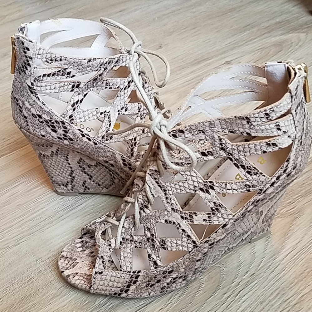 Ladies python print wedge sandals
